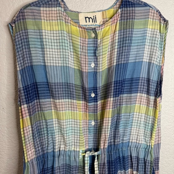 Mii Collection Handwoven Plaid Blue Small Midi Dress Lightweight Summer Colorful - Picture 4 of 8